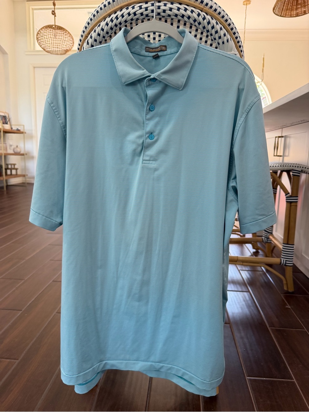Peter Millar Summer Comfort Golf Polo Shirt Mens XL Blue Fine Striped Stretch